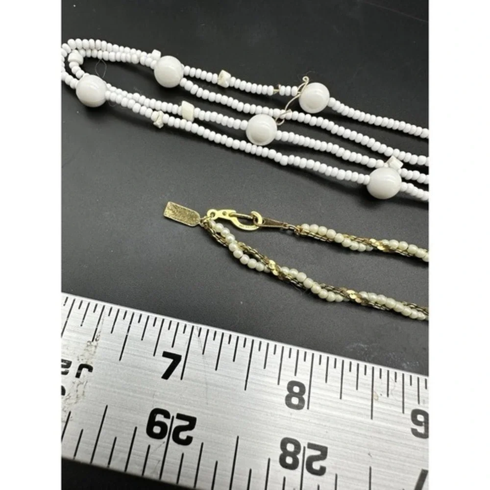 Vintage Lot Marvella Faux Pearl Twisted Braided Beaded‎ Necklaces Gold Tone